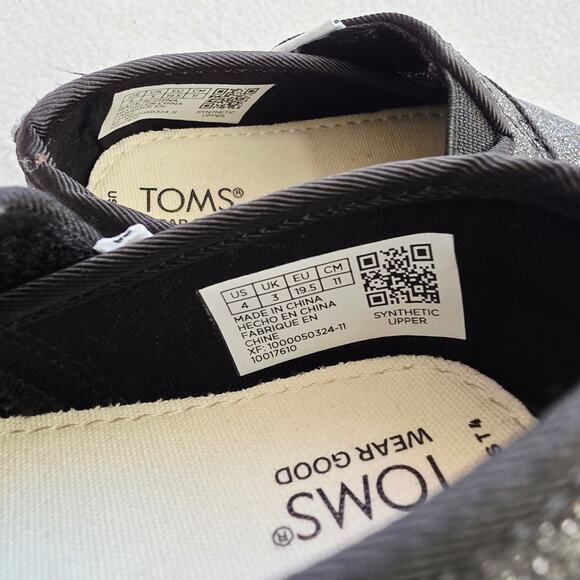 TOMS Baby/Infant/Walker/Toddler Belmont Black Glitter Sneaker, Size 4 M - Picture 6 of 7